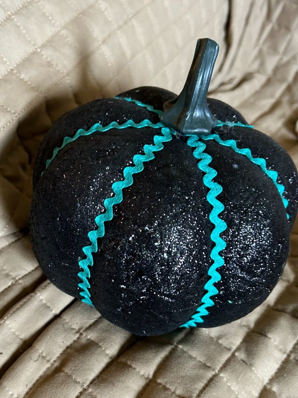 5" glitter black one of a kind teal halloween fall pumpkin decoration decor